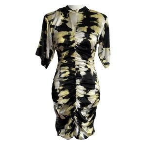 GANNI silk dress stretch satin black yellow